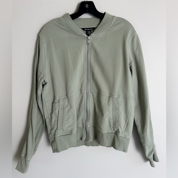 ATHLETA Sage Green Bomber Jacket Full Zip Athleisure Casual Comfort Active | M - Picture 3 of 16